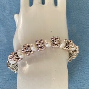 Silvertone and Faux Pearl Stretch Bracelet